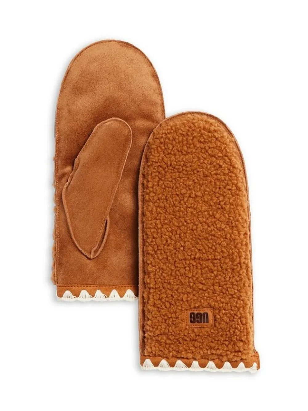 NWT UGG Uggfluff Scalloped Mitten Gloves Chestnut Size L/XL (10)